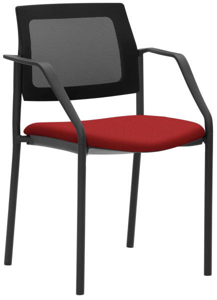 Chaise empilable Mayer Sitzmöbel , structure noire 4 pieds, dossier en résille, accoudoirs, rouge cerise, 2519_V3_A_30611