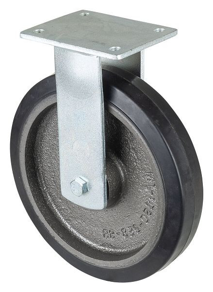 Roulette robuste BS Wheels, roulette fixe, largeur de roue 50 mm, Ø roue 250 mm, capacité de charge 500 kg, bandages élastiques noirs, fonte, roulements à billes, RR110.B81.250