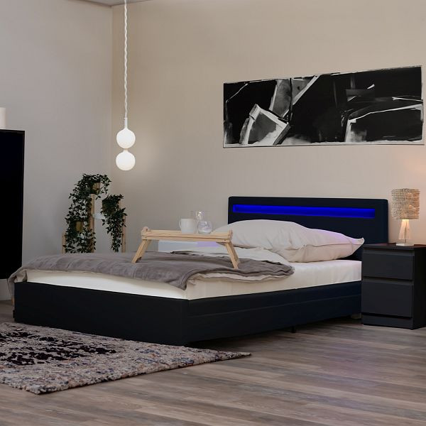 HOME DELUXE Lit LED NUBE avec tiroirs - 180 x 200 cm noir, 7318