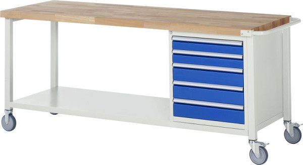 Etabli mobile RAU série 8000, 5 x tiroirs, étagère, 2000x880x700 mm, 05-8171A6-207B4S.11