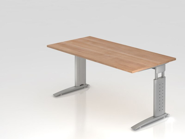 Bureau Hammerbacher pied C 160x80cm noyer/argent, hauteur de travail 68-86 cm réglable, VUS16/N/S