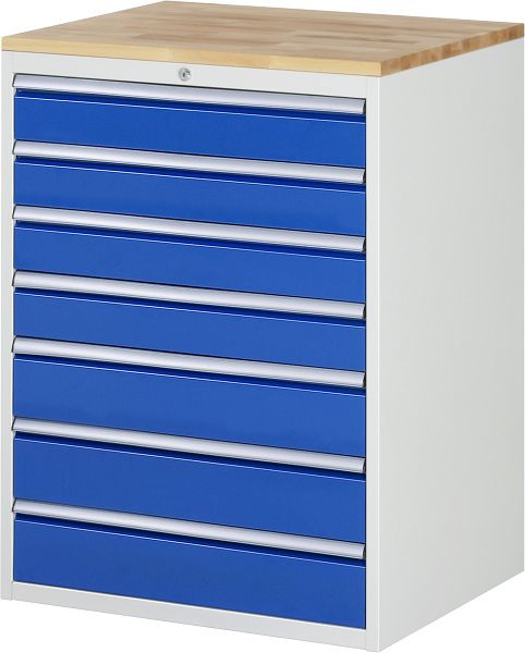 Armoire à tiroirs RAU série 7000, plan de travail en hêtre massif, 7 x taille de tiroir XL 4xH120, 3xH150 mm, 770x1035x650 mm, 03-XL7.10A-B.11