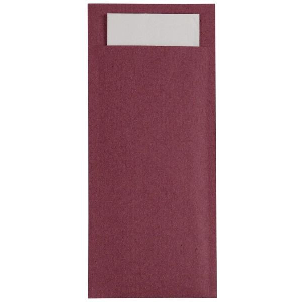 Sacs à Couverts Europochette Bordeaux avec Serviette Blanche (Boîte 500) (500 pièces), CK234