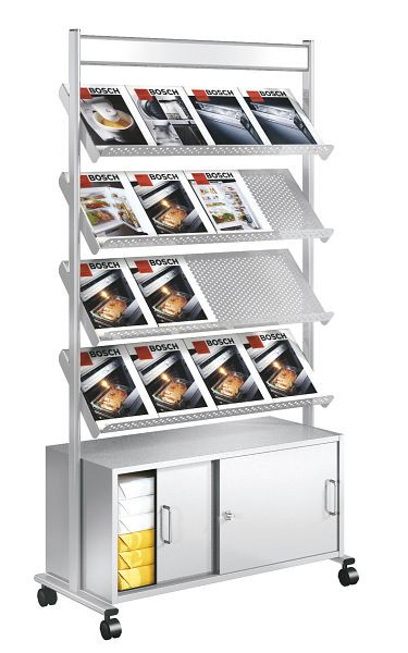 Kerkmann étagère à brochures Artline 16 x DIN A4 avec armoire, L 930 x P 380 x H 1700 mm, aluminium argenté, 42348914