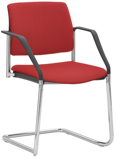 Mayer Sitzmöbel chaise empilable, structure luge chromée, accoudoirs, rouge cerise, 2518_F1_A_30611