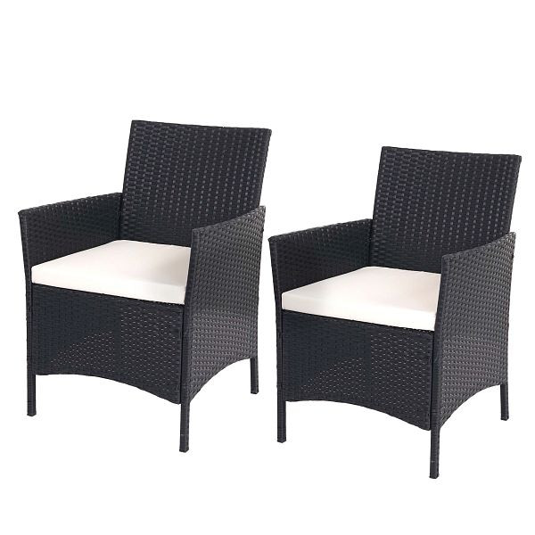 Ensemble de 2 chaises de jardin Mendler en polyrotin Halden, chaises en osier, anthracite, coussins crème, 52031
