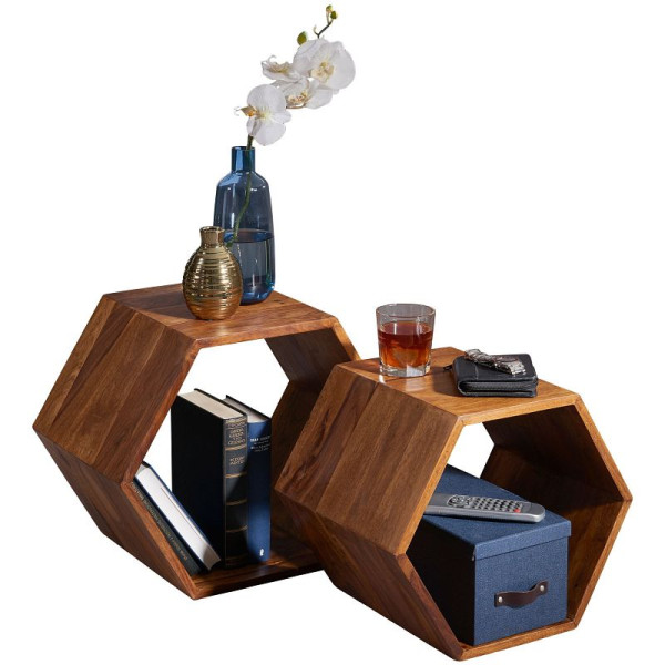 Wohnling set de 2 tables d'appoint KASA design en bois massif Sheesham, WL5.672