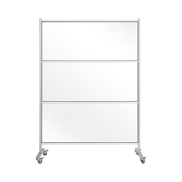 Cloison mobile Bi-Office, panneau en verre anti-éclaboussures avec pieds et cadre en aluminium, argent 125x205x55.5cm, DSP273046