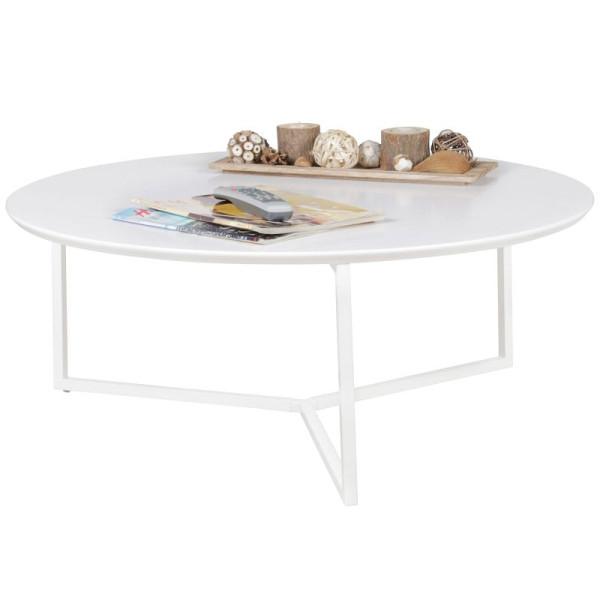 Wohnling Design table basse bois MDF blanc mat structure métal ø 80 cm, laqué, moderne, ronde, WL5.240