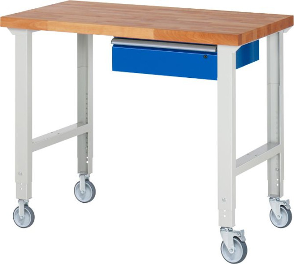 Etabli mobile RAU (réglable en hauteur) 7001A1, 1250x700x950-1000mm, 2 roulettes fixes et roulettes pivotantes chacune, 05-7001A1-127B4H22.11