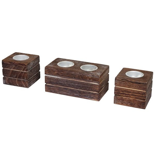 Ensemble de porte-bougies Mendler 2-1-1 Leuca, support pour bougies chauffe-plat, look shabby vintage, marron, 46711