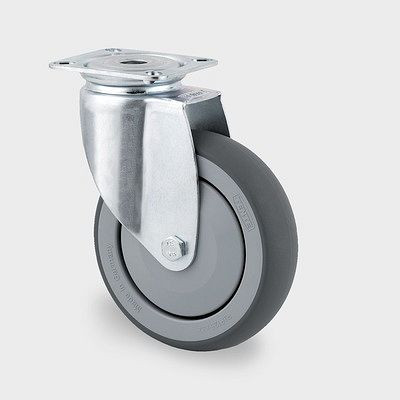Roulette pivotante TENTE-ROLLEN, roue Ø 100 mm, capacité de charge 100 kg, hauteur 135 mm, A 87 Shore, montage sur platine, bleu passivé, 2470PJP100P50