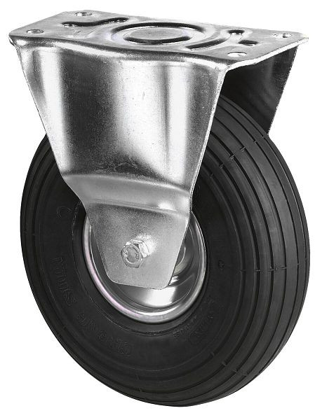 Rouleau de transport BS rollers, rouleau fixe, largeur de roue 85 mm, roue Ø 260 mm, capacité de charge 200 kg, roue pneumatique en caoutchouc noir, jante en acier, roulement à rouleaux, L410.C90.260