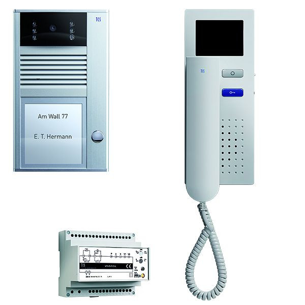 Vidéosurveillance TCS : pack AP pour 1 logement, avec platine de rue AVC 1 bouton sonnerie, 1x visiophone IVH3222, centrale VBVS05, PVC1410-0010