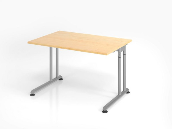 Bureau Hammerbacher ZS12, 120 x 80 cm, plateau : érable, épaisseur 25 mm, chant épais en ABS, forme rectangulaire, argent, VZS12/3/S