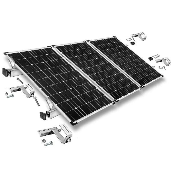 Kit de montage Offgridtec avec crochet de toit, réglable en 3 directions (pour tuiles) pour installation sur toit en pente, 3 panneaux solaires, hauteur de cadre 30 mm, 8-01-013775-005