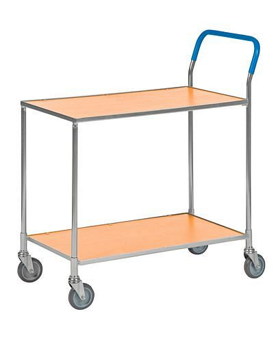 Chariot de transport Kongamek KM, galvanisé, 2 plateaux hêtre vernis, 150 kg, 850x435 mm, 4 roulettes pivotantes PU, frein, 255333