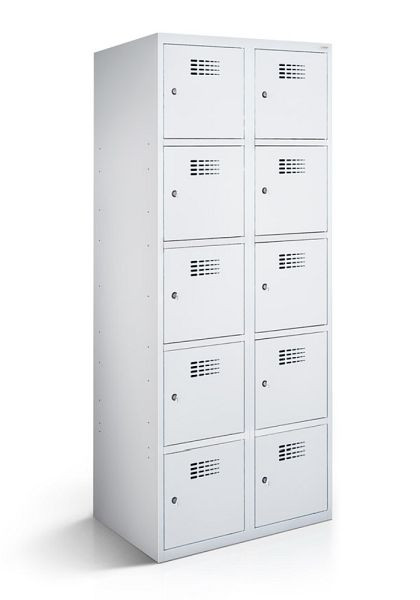 KEMMLIT armoire vestiaire 2 compartiments et 10 portes 30cm avec fond fermé, gris clair 7035, loquet tournant, 100690