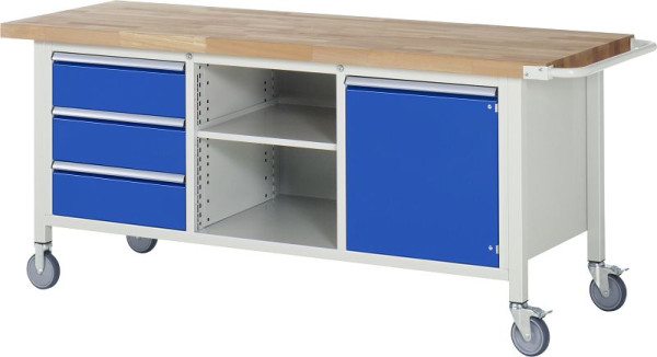 Etabli mobile RAU série 8000, conteneur triple fond (3x tiroir, 1x porte battante), 2000x880x700 mm, 05-8563A2-207B4S.11