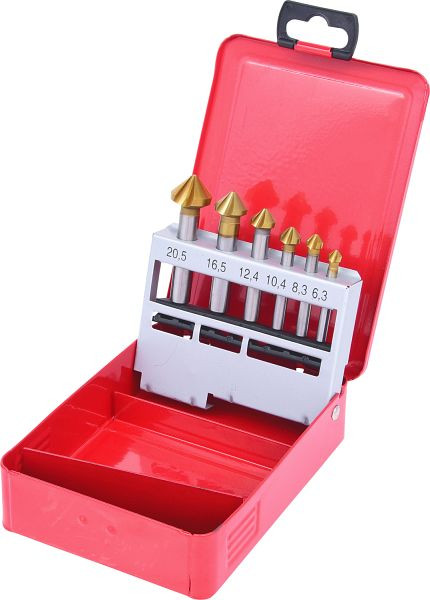 KS Tools Jeu de fraises d'ébavurage coniques HSS TiN, cassette en tôle d'acier 6 pièces, 336.0426