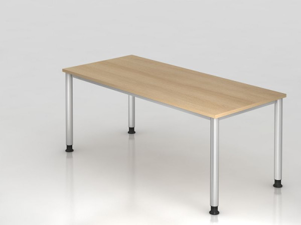 Bureau Hammerbacher 4 pieds rond 180x80cm chêne/argent, forme rectangulaire, VHS19/E/S