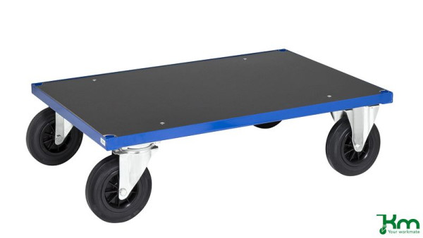 Chariot plate-forme Kongamek, 2 roulettes fixes et 2 pivotantes en caoutchouc plein avec freins, 1200 x 800 x 260 mm, Série 300, KM330-3B