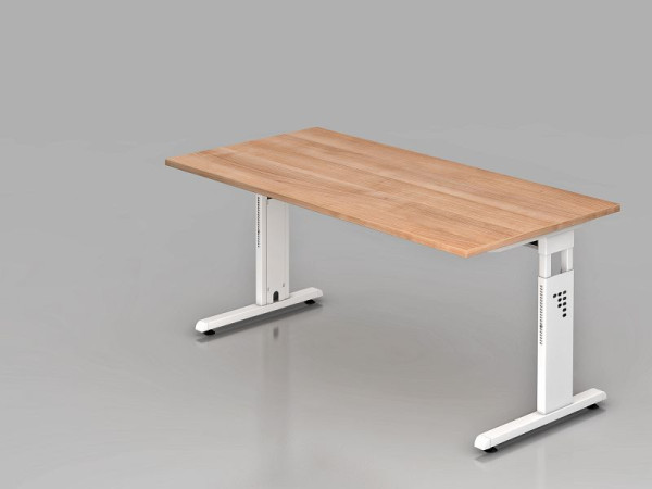 Bureau Hammerbacher pied C 160x80cm noyer/blanc, hauteur de travail 65-85 cm, VOS16/N/W