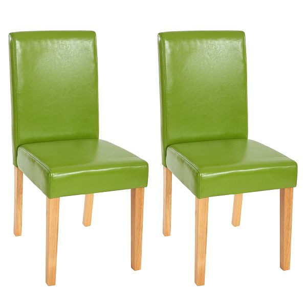Mendler, lot de 2, chaise de salle à manger, chaise de cuisine, Littau, simili cuir, vert, pieds clairs, 33686