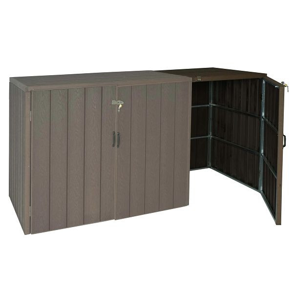 Mendler XL 1/2 WPC rallonge de revêtement de poubelle HWC-J28, poubelle de qualité supérieure, aspect bois métallique, marron, 76041+76042