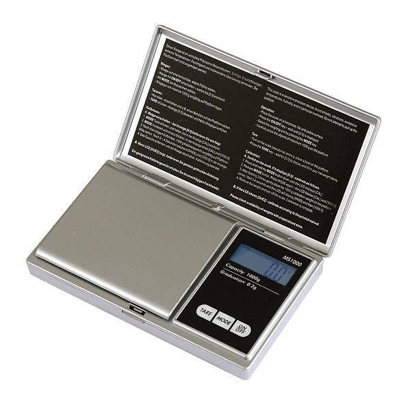 Balance de poche PESOLA d'une capacité de 1000g argent, graduation 0,2g, plateforme en acier inoxydable, CE, RoHS, MS1000