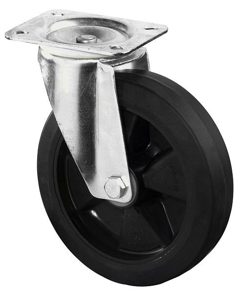 Rouleau de transport BS rollers, largeur de roue 45 mm, roue Ø 125 mm, capacité de charge 150 kg, pneus élastiques noirs, corps de roue en plastique, roulement à rouleaux, LS400.B60.125