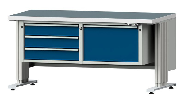 ANKE établis table de travail LIFT avec sous-structure large, modèle 803 VL, 1500 x 800 x 740-1140 mm, RAL 7035/5010, UBP 40 mm, 405.508
