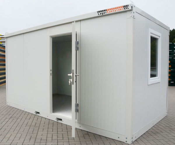 LagerContainerXXL 4m Conteneur de bureau isotherme avec œillets de grue et guide de chariot élévateur (livraison montée), gris-blanc RAL 9002, A8232