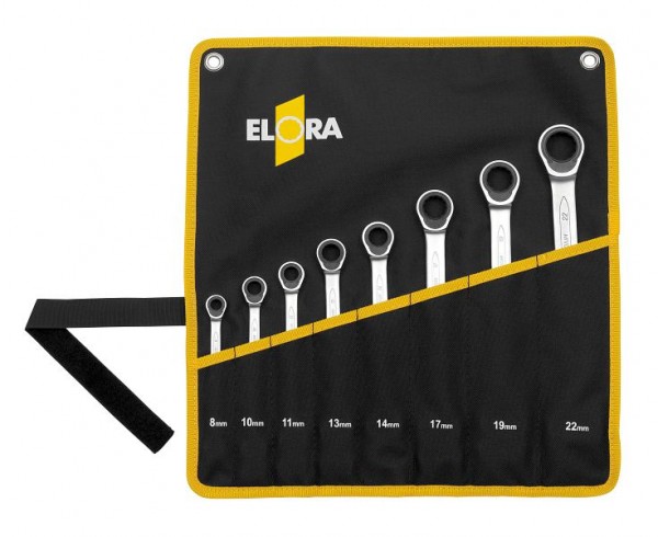 Clé mixte ELORA avec clé à cliquet à anneau, 8 éléments 8-22 mm, ELORA 204S-8MT, 0204500081005