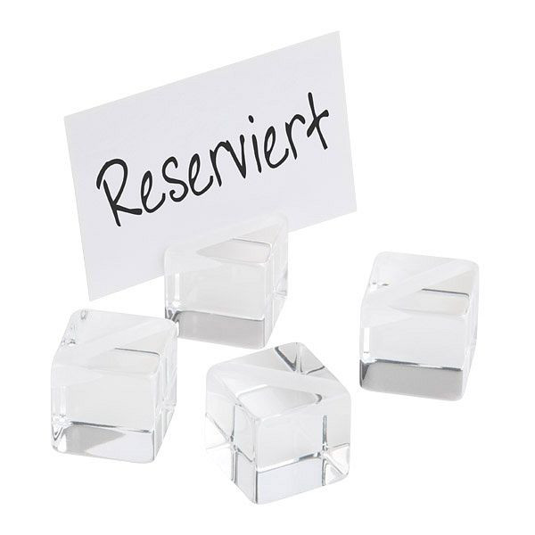 Porte-cartes APS carré, lot de 4, 3 x 3 cm chacun, hauteur : 3 cm, acrylique, comprenant 20 cartes marque blanche, 00078