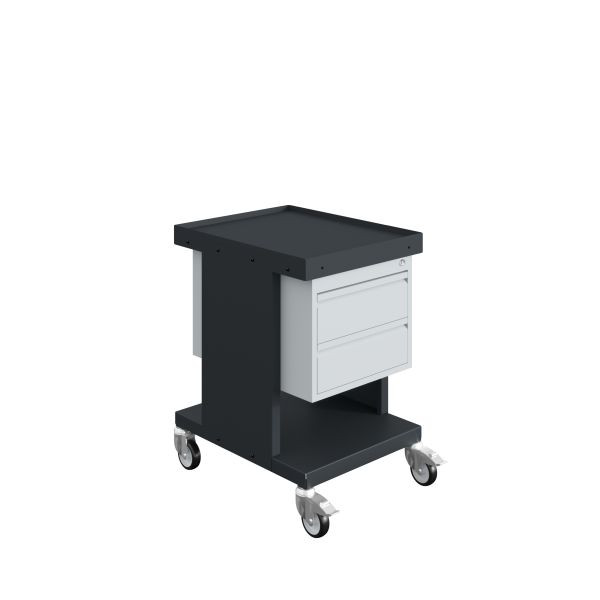 Chariot à étagères SOFAME SV avec bloc tiroirs 2 tiroirs H150 mm, gris anthracite RAL 7016, W020070023GA