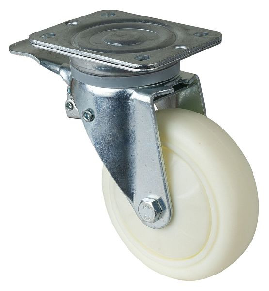 Roulettes BS Roulette robuste avec frein, largeur 50 mm, Ø150 mm, jusqu'à 600 kg, bande de roulement/corps de roue couronnée plastique, roulement à billes, N120.B15.153