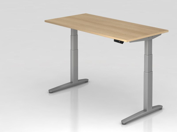 Bureau assis-debout électrique Hammerbacher 160x80cm chêne/argent, forme rectangulaire, VXBHM16/E/SS