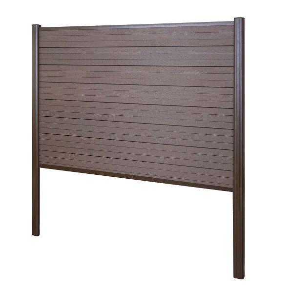 Mendler Brise-vue WPC Sarthe, clôture coupe-vent, poteau aluminium à bétonner, élément de base, 190cm marron, 2x64889+76232+76235+76259