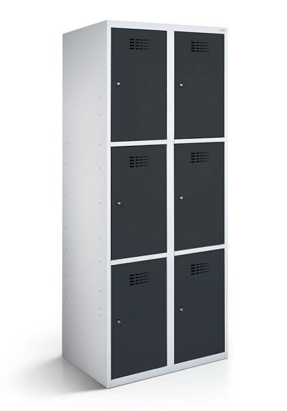 KEMMLIT armoire vestiaire 2 compartiments et 6 portes 40cm avec fond fermé, gris anthracite 7016, loquet tournant, 100559