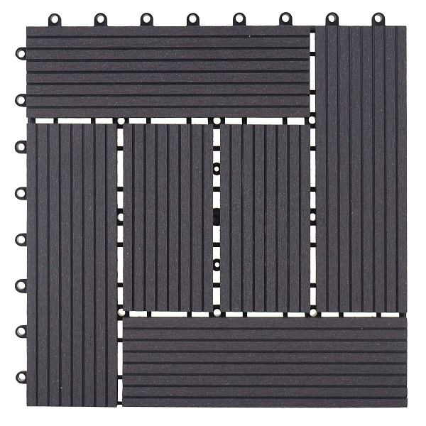 Carrelage de sol Mendler WPC Rhone, balcon/terrasse aspect bois, 11x chaque 30x30cm = 1m², Premium, décalage anthracite, 57979