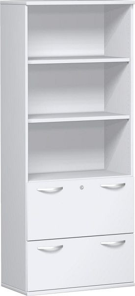 armoire modulaire geramöbel 1.+2. Dossier suspendu à hauteur de dossier avec verrouillage centralisé et serrure de tiroir, verrouillable, 800x425x1920, blanc/blanc, N-10M50830-WW