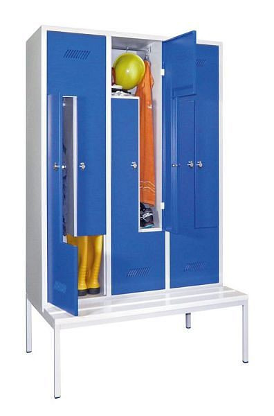 Armoire Pavoy Z avec banc 2100/500/1200, 3 compartiments, serrure à pêne tournant, fentes d'aération, bandes PVC, 60263-612-022-735