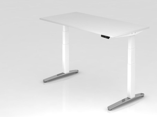 Bureau assis-debout électrique Hammerbacher 160x80cm blanc/blanc, poli, forme rectangulaire, VXBHM16/W/WC