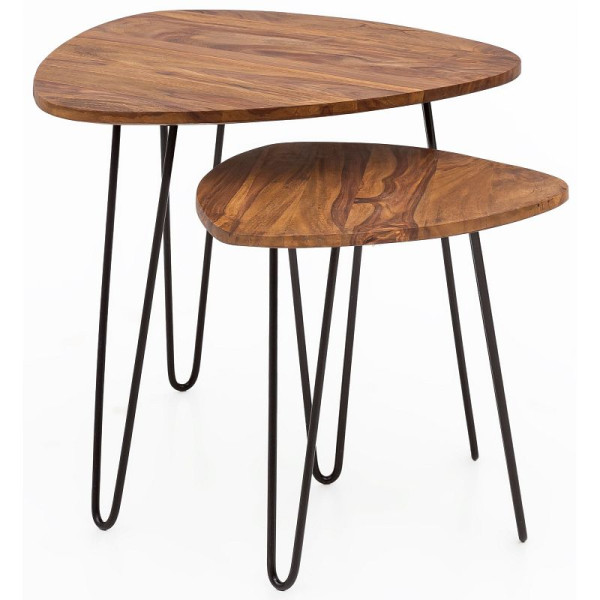 Wohnling Design Lot de 2 tables gigognes en métal Sheesham, petite taille, WL5.659