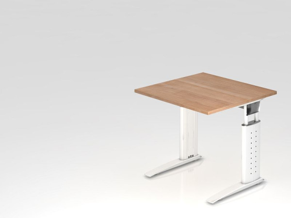 Bureau Hammerbacher pied C 80x80cm noyer/blanc, hauteur de travail 68-86 cm réglable, VUS08/N/W