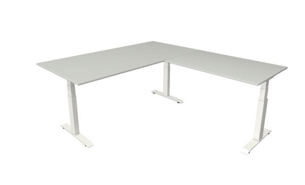 Kerkmann table debout/assise Move 4 nouveau 200 x 100 cm avec rallonge 120 x 80 cm cadre blanc, plateau gris clair, 10093311
