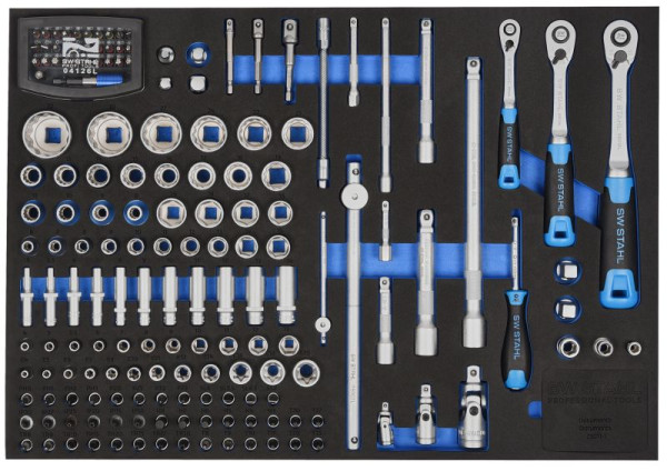 Assortiment de chariots d'atelier SW-Stahl, clés à douille 1/4", 3/8", 1/2", avec cliquets, 167 pièces, Z3011-1