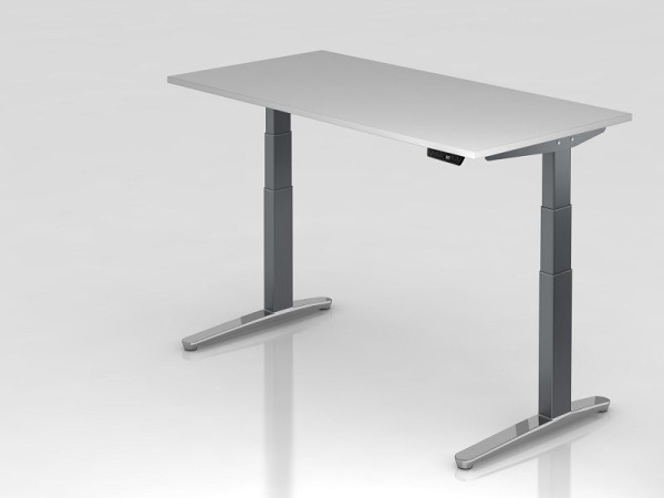 Bureau assis-debout électrique Hammerbacher 160x80cm gris/graphite, poli, forme rectangulaire, VXBHM16/5/GC