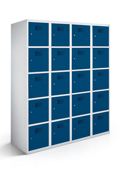 Armoire vestiaire KEMMLIT 4 compartiments et 20 portes 30cm avec fond fermé, bleu gentiane 5010, loquet tournant, 100744